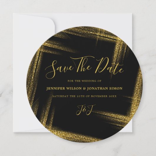 Gouden Glitter Save the date Zwarte Uitnodiging (Voorkant)