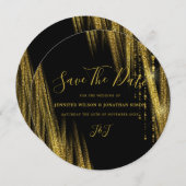 Gouden Glitter Save the date Zwarte Uitnodiging (Voorkant / Achterkant)