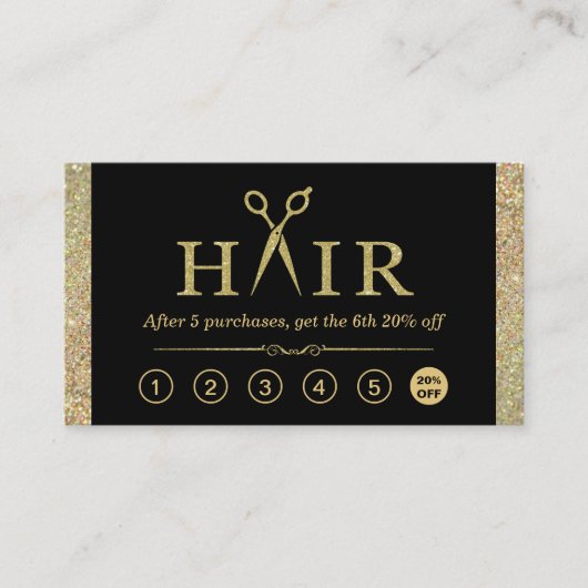 Gouden Glitter Schaar Haar Salon Loyalty Punch (Voorkant)