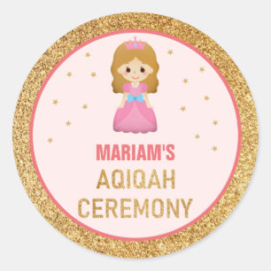 Gouden Glitter Schattige Kleine Prinses Aqiqah Ronde Sticker