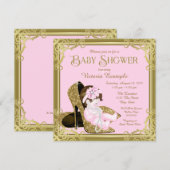 Gouden Glitter Schoen Roze en Goud Baby shower Kaart (Voorkant / Achterkant)