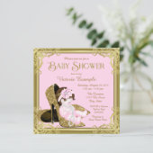 Gouden Glitter Schoen Roze en Goud Baby shower Kaart (Staand voorkant)