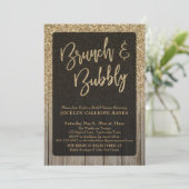 Gouden Glitter Schuur Hout Brunch & Bubbly Kaart (Staand voorkant)