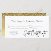 Gouden Glitter Script Logo Zakelijke Cadeaubon (Voorkant / Achterkant)