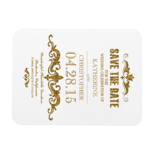 Gouden Glitter  Sla de datum op Magneet (Horizontaal)