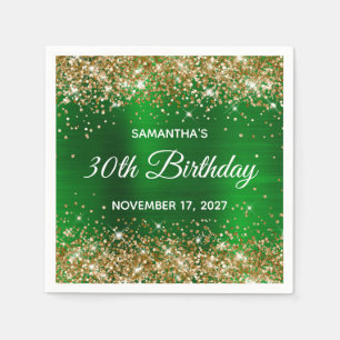 Gouden Glitter Smaragdgroene Folie 30e Verjaardag Servet