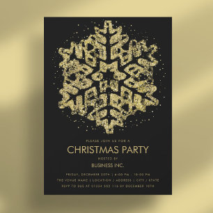 Gouden Glitter Sneeuwvlok Kerstfeest Zwart Kaart