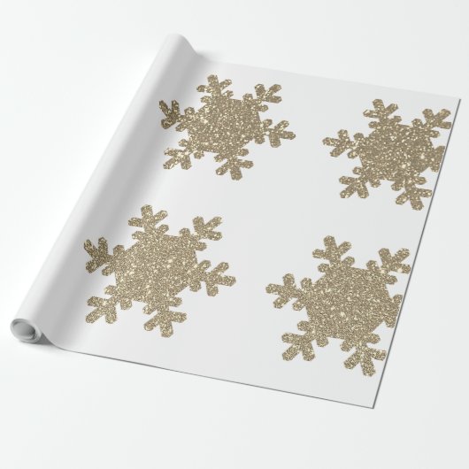 Gouden Glitter Sneeuwvlok Patroon Witte Kerstmis Cadeaupapier (Uitgerold)