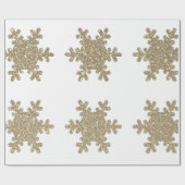 Gouden Glitter Sneeuwvlok Patroon Witte Kerstmis Cadeaupapier (Vlak)