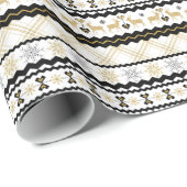 Gouden Glitter Sneeuwvlokken Zwart Wit Noords Patr Cadeaupapier (Rol Hoek)