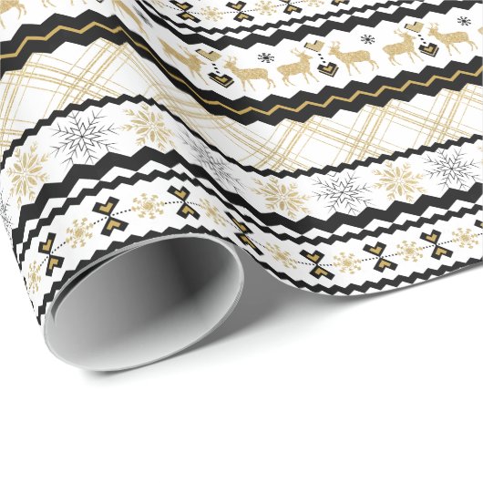 Gouden Glitter Sneeuwvlokken Zwart Wit Noords Patr Cadeaupapier (Rol Hoek)