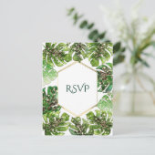 Gouden Glitter Sparkle Tropische bladeren Bruiloft Uitnodiging Briefkaart (Staand voorkant)