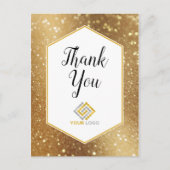 Gouden Glitter Sparkles Dank U Logo Zakelijk Briefkaart (Voorkant)