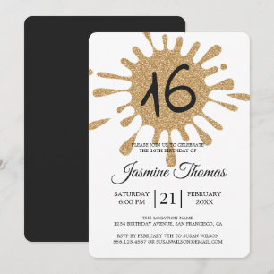Gouden Glitter Spat Sweet 16 16e Verjaardagsfeestj Kaart