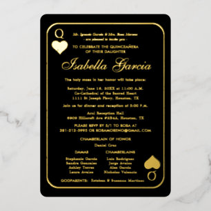 Gouden Glitter Speelkaart Las Vegas Quinceañera Folie Uitnodiging