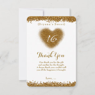 Gouden Glitter Spill Sweet 16 Hart Bedankkaart