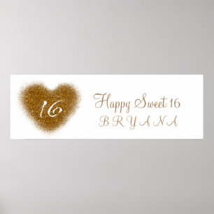 Gouden Glitter Spill Sweet 16 Hart Feest Banner Poster