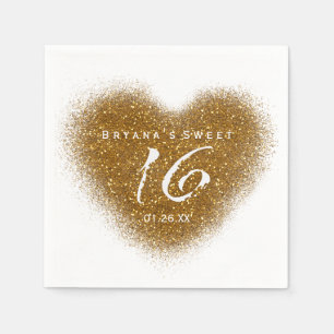 Gouden Glitter Spill Sweet 16 Hart Feest Servetten