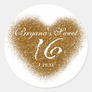 Gouden Glitter Spill Sweet 16 Hart Feeststickers Ronde Sticker