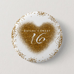 Gouden Glitter Spill Sweet 16 Verjaardagsfeest Spe Ronde Button 5,7 Cm