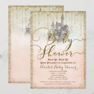 Gouden Glitter Sprookjeskasteel Baby Shower Kaart