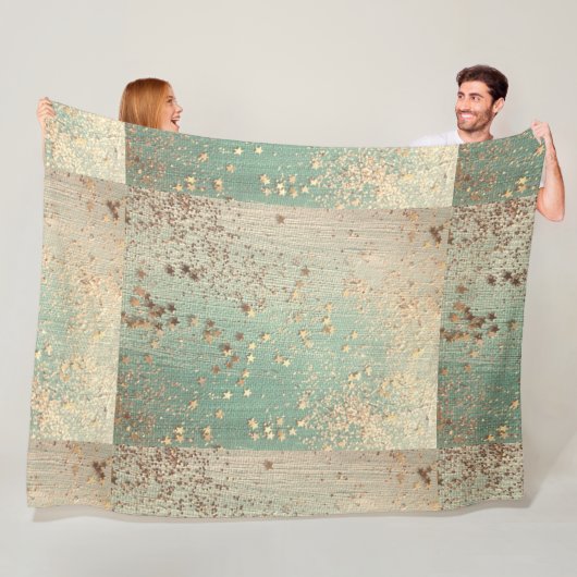 Gouden Glitter Stardust op Zee Green Whimsical Fleece Deken (In situ)