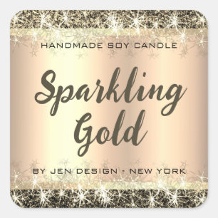 Gouden Glitter Sterren Aangepaste Naam Luxe Gouden Vierkante Sticker