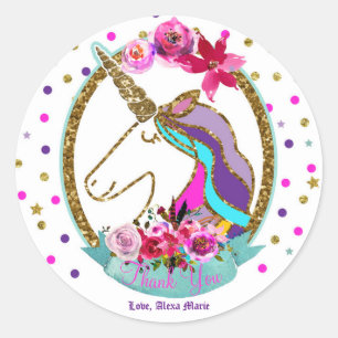 Gouden Glitter Stippen Eenhoorn Verjaardagsfeest Ronde Sticker