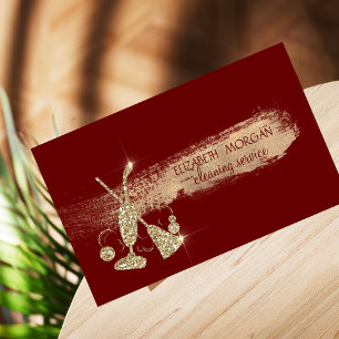 Gouden glitter stofzuiger, bezem Rood Visitekaartje