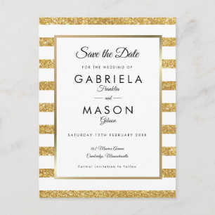 Gouden Glitter Streep Save the Date Briefkaart