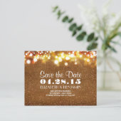 Gouden glitter string van lichten Save the date Aankondigingskaart (Staand voorkant)