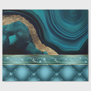 Gouden Glitter Teal Agate Marmer Diamanten Cadeaupapier