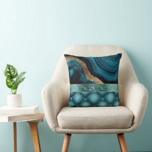 Gouden Glitter Teal Agate Marmer Diamanten Kussen