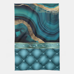 Gouden Glitter Teal Agate Marmer Diamanten  Theedoek