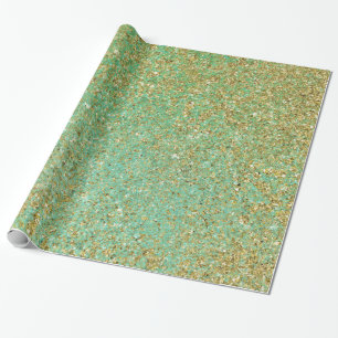 Gouden Glitter Teal Aqua Meisjesachtige Glam Trend Cadeaupapier