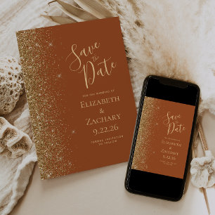 Gouden Glitter Terracotta Save the Date Aankondiging