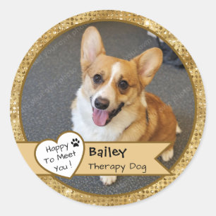Gouden Glitter Therapiehond Bezoek Custom Ronde Sticker