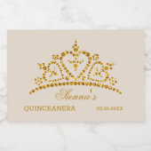 Gouden glitter tiara in een hartvorm Quinceanera Sparkling Wijnetiket (Enkel label)