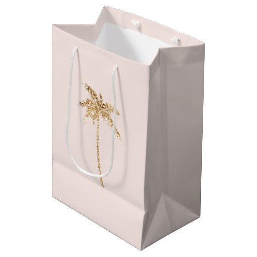 Gouden glitter tropische palmboom medium cadeauzakje (Voorkant Gekanteld)