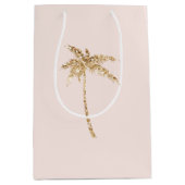 Gouden glitter tropische palmboom medium cadeauzakje (Voorkant)