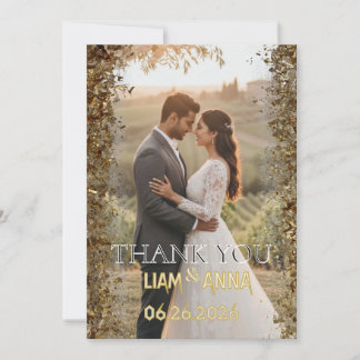 Gouden Glitter Trouwfoto Bedankkaart