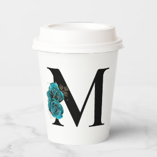 Gouden Glitter Turquoise Bloem Glam Monogram Papieren Bekers