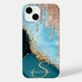 Gouden Glitter Turquoise Marmer Glitter Drips Case-Mate iPhone Case (Achterkant)