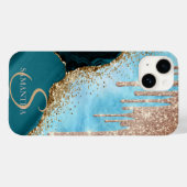 Gouden Glitter Turquoise Marmer Glitter Drips Case-Mate iPhone Case (Achterkant (horizontaal))