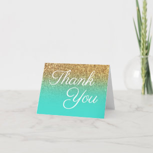 Gouden Glitter Turquoise Ombre Elegante Calligrafi Bedankkaart