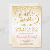 Gouden Glitter Twinkle Little Star Uitnodiging (Voorkant)