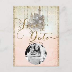 Gouden Glitter Verhaalboek Kasteel Save the Date F Aankondigingskaart