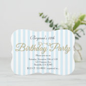 Gouden Glitter VERJAARDAG FEEST Blauwe uitnodiging (Staand voorkant)