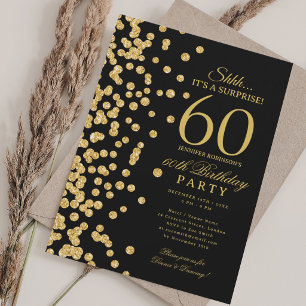Gouden Glitter Verrassing 60e Verjaardag Zwart Kaart