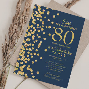 Gouden Glitter Verrassing 80ste Verjaardag Navy Bl Kaart